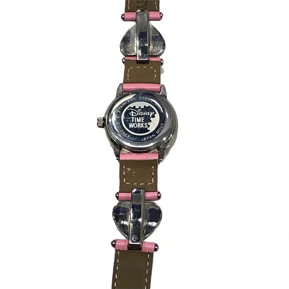 DISNEY MINNIE MOUSE WATCH WITH PINK LEATHER & SILVER METAL HEARTS BAND